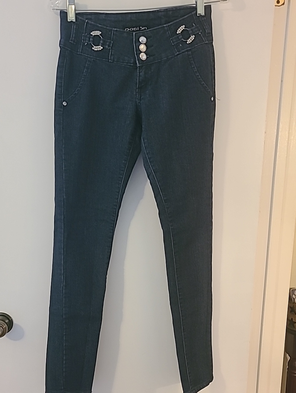 Juniors/Womens Rhinestone Embellished Pasion Stretch Skinny Jeans Bling Sparkle